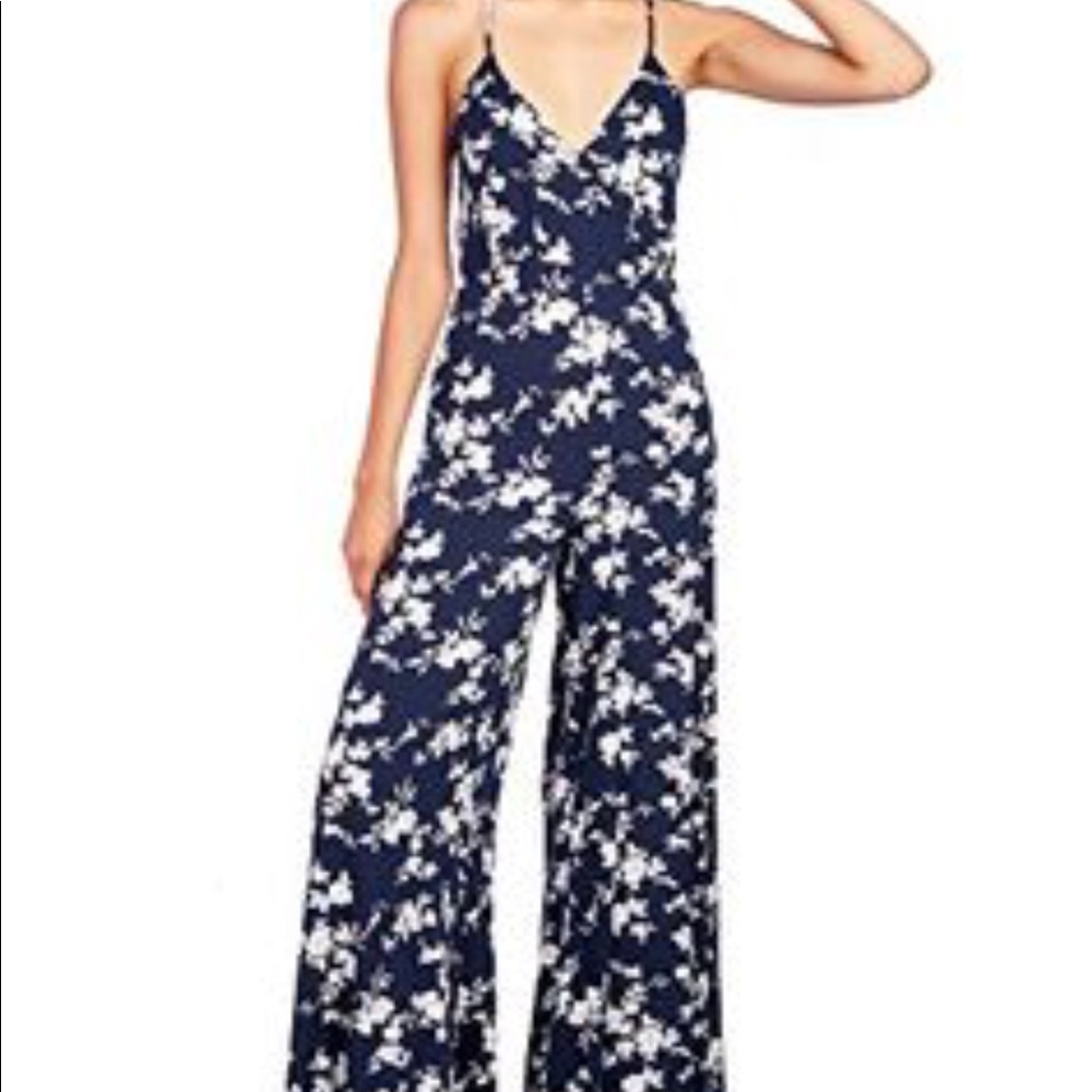 Floral wide leg jumpsuit with open back